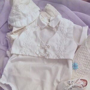 Precious VTG 70s Baptismal Ensemble for a Boy Size NB-3Mth